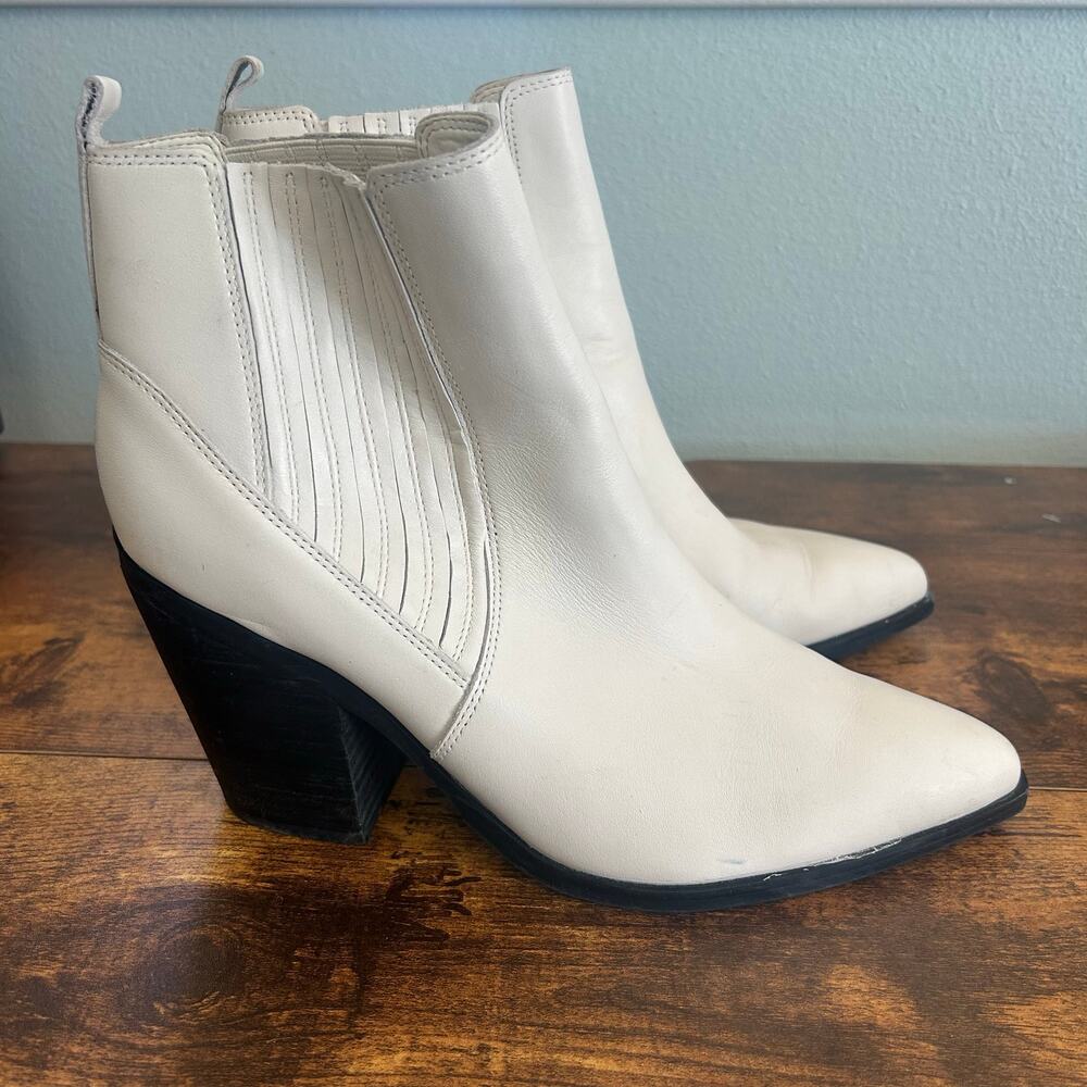 Marc Fisher Western Ankle Boots Leather Heeled Pointed Toe Cream White 11 - Picture 5 of 10